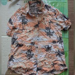 Tropical Print Shirt and Shorts Set